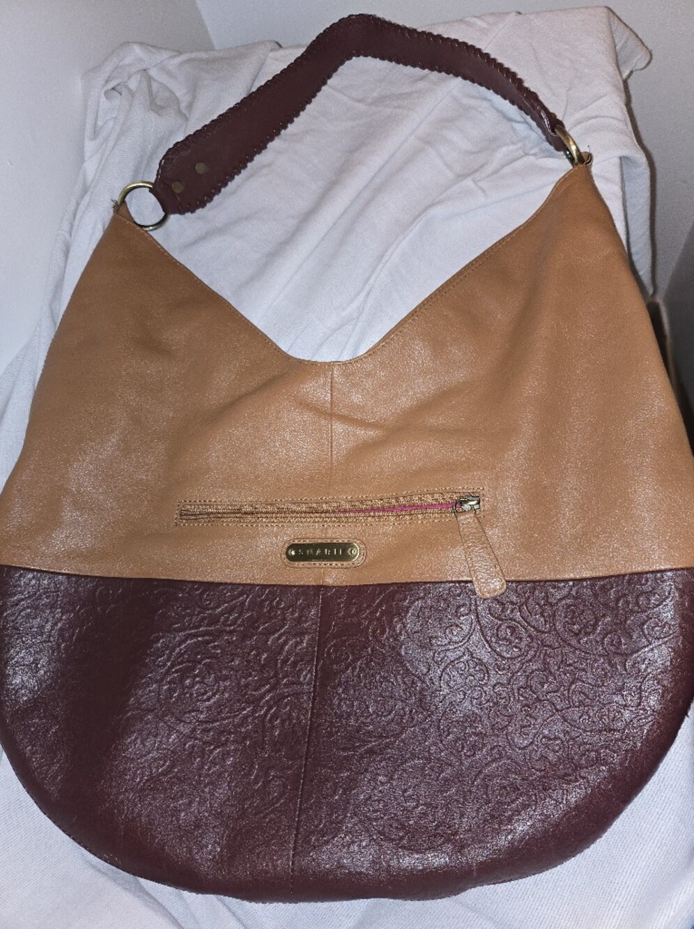 Beautiful Sharif Embossed Chocolate/Tan Leather Hobo. Great Pre-owned Condition - Picture 3 of 9